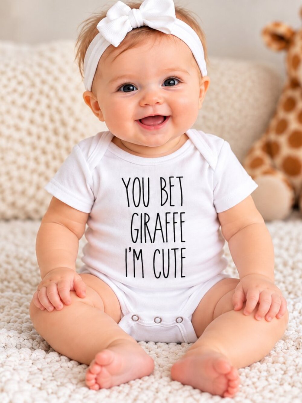 NWOT Gerber Baby Onesie 3-6M White "You Bet Giraffe I'm Cute" Graphic Novelty
